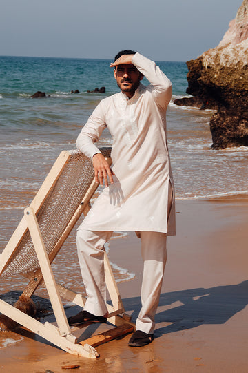 'Light Peach' Embroidered Kurta Pajama